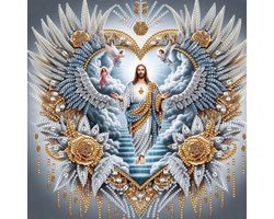 Diamond Painting Set Jezus Christus met Engelen - Religieus & Spiritueel Thema - Inclusief Gereedschap, Canvas & Speciale Kristalvorm Steentjes - Ontspannende DIY Hobby voor Volwassenen - Prachtige Christelijke Wanddecoratie Cadeau