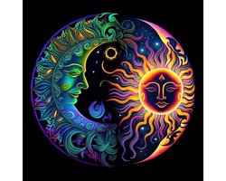 Diamond Painting Zon & Maan – Complete DIY Set 20x20 cm – Inclusief Canvas, Gereedschap & Strass Steentjes – Spirituele Wanddecoratie voor Ontspanning & Mindfulness – Creatief Kunstpakket voor Volwassenen & Beginners – Perfect Cadeau-idee