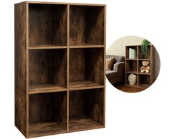 DiBasso - Open Kast met 6 kubus vakken - Boekenkast - Opbergkast - Kledingkast - Kallax - Geschikt voor slaapkamer, kinderkamer, woonkamer, kantoor - 66 x 30 x 98 cm (B x D x H) - Donkerbruin