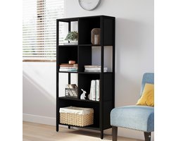 DiBasso Vakkenkast met 7 vakken - Open kast - Opbergkast - Kledingkast - Boekenkast - Geschikt voor slaapkamer, kinderkamer, woonkamer, kantoor - 74 x 30 x 155 cm (B x D x H) - Zwart