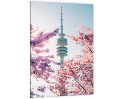 Dibond - Gebouw - Euromast - Bomen - Bloesem - 100x150 cm Foto op Aluminium (Wanddecoratie van metaal)