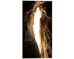 Dibond - Licht tussen Twee Rotsen - 50x100 cm Foto op Aluminium (Wanddecoratie van metaal)