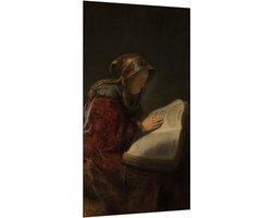 Dibond - Oude meesters - Oude lezende vrouw, Rembrandt van Rijn, 1631 - 100x200cm Foto op Aluminium (Wanddecoratie van metaal)