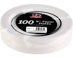 DID Feestbordjes/gebaksbordjes karton - 100x - wit - rond - papieren bordjes