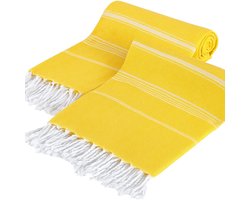 Die Caprie Strandlaken -2 stuks - Dunne Doek -Reizen, Camping, Bad, Sauna, Strand, Gym, Zwembad, Yoga, Deken - 100% katoen-Sneldrogend - (Sultan - Geel)-Valentijn cadeau-