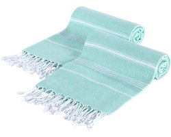 Die Caprie Sultan Aqua - Strandlaken -Valentijn cadeautje voor hem & haar!- 100% Katoen - Set van 2 - Reishanddoek - Saunadoek - Hamamdoek - Sneldrogend en Lichtgewicht - 100x180 cm
