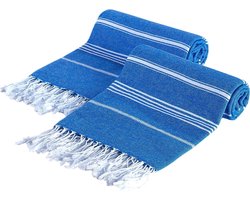 Die Caprie Sultan Blauw - Strandlaken -Valentijn cadeautje voor hem & haar!- 100% Katoen - Set van 2 - Reishanddoek - Saunadoek - Hamamdoek - Sneldrogend en Lichtgewicht - 100x180 cm