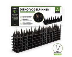 Dieko Duivenpinnen Zwart 4 Meter incl. 40 RVS Montageschroeven – Buigbare Vogelpinnen – Duivenverjager – Vogelwering – Vogelverjager – Duivenwering – Anti Klim Strips – UV-Bestendig – Onderhoudsvrij – Voor Schutting, Dakrand, Vensterbank & Balkon