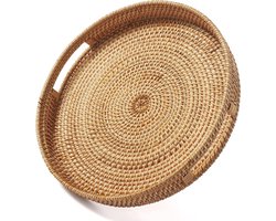 Dienblad 30x30cm Ronde Handgrepen Ottomaanse Salontafel Natuurlijk Decoratief Keuken Huis Klein 30cm x 6cm dienblad
