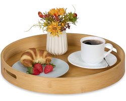 dienblad - bamboe & MDF - Ø 40 cm - met handgrepen - hoge rand - rond - voor koffie