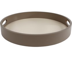 Dienblad Bjarne rond off-white/taupe hout 30x30x4cm.