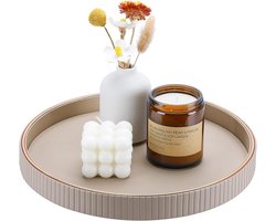 Dienblad - Groot Decoratief Dienblad - Rond Diameter 30 CM - PU Leer - Decoratief Dienblad - Dienblad voor Keuken - Woonkamer - Slaapkamer - Beige