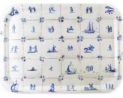 Dienblad, groot, Delfts blauwe tegels, 37.5 x 26.5 cm