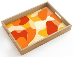 Dienblad hout 40x30 cm - Schootdienblad - Abstract - Vormen - Oranje - Borrelplank rechthoek - Plateau dienbladen