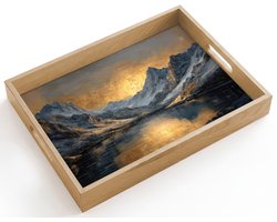 Dienblad hout 40x30 cm - Schootdienblad - Berglandschap met Gouden Zonsondergang - Borrelplank rechthoek - Plateau dienbladen