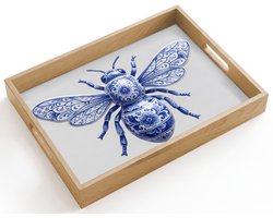 Dienblad hout 40x30 cm - Schootdienblad - Bij - Modern - Delfts - Blauw - Borrelplank rechthoek - Plateau dienbladen