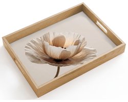 Dienblad hout 40x30 cm - Schootdienblad - Bloem - Beige - Crème - Borrelplank rechthoek - Plateau dienbladen