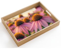 Dienblad hout 40x30 cm - Schootdienblad - Bloemen - Paars - Bijen - Borrelplank rechthoek - Plateau dienbladen