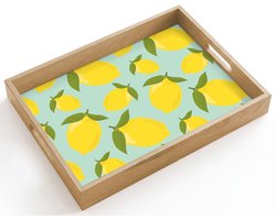 Dienblad hout 40x30 cm - Schootdienblad - Citroenen patroon - Geel - Blauw - Patroon - Vruchten - Borrelplank rechthoek - Plateau dienbladen
