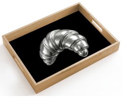 Dienblad hout 40x30 cm - Schootdienblad - Croissant - Metaal - Zilver - Borrelplank rechthoek - Plateau dienbladen