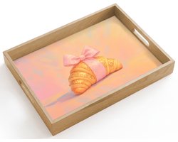 Dienblad hout 40x30 cm - Schootdienblad - Croissant - Strik - Roze - Borrelplank rechthoek - Plateau dienbladen