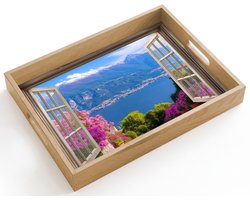Dienblad hout 40x30 cm - Schootdienblad - Doorkijk - Berg - Landschap - Uitzicht - Meer - Borrelplank rechthoek - Plateau dienbladen