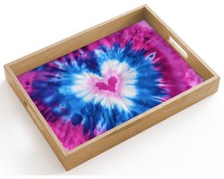 Dienblad hout 40x30 cm - Schootdienblad - Hartvormig - Tie dye - Paars - Borrelplank rechthoek - Plateau dienbladen