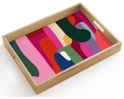 Dienblad hout 40x30 cm - Schootdienblad - Kleurvakken - Recht - Rond - Abstract - Borrelplank rechthoek - Plateau dienbladen