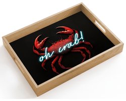 Dienblad hout 40x30 cm - Schootdienblad - Krab - Rood - Neon - Quote - Borrelplank rechthoek - Plateau dienbladen