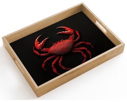 Dienblad hout 40x30 cm - Schootdienblad - Krab - Rood - Vissen - Schaaldieren - Borrelplank rechthoek - Plateau dienbladen