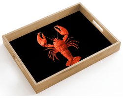 Dienblad hout 40x30 cm - Schootdienblad - Kreeft - Papier - Origami papier - Rood - Borrelplank rechthoek - Plateau dienbladen