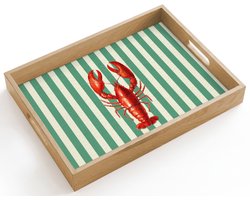 Dienblad hout 40x30 cm - Schootdienblad - Kreeft - Strepen - Realistisch - Zomers - Borrelplank rechthoek - Plateau dienbladen
