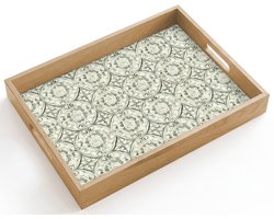 Dienblad hout 40x30 cm - Schootdienblad - Krulornament - Tegel - Groen - Borrelplank rechthoek - Plateau dienbladen