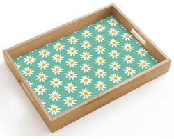 Dienblad hout 40x30 cm - Schootdienblad - Madeliefjes - Patroon - Groen - Bloemen - Borrelplank rechthoek - Plateau dienbladen