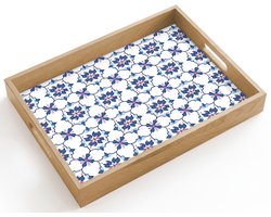 Dienblad hout 40x30 cm - Schootdienblad - Modern - Patroon - Blauw - Roze - Borrelplank rechthoek - Plateau dienbladen