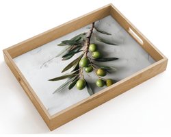 Dienblad hout 40x30 cm - Schootdienblad - Olijventak - Beton - Mediterraan - Borrelplank rechthoek - Plateau dienbladen
