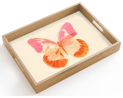 Dienblad hout 40x30 cm - Schootdienblad - Oranje - Vlinder - Minimalistisch - Borrelplank rechthoek - Plateau dienbladen