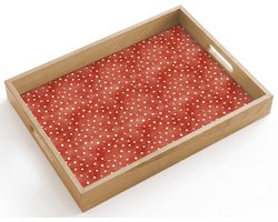Dienblad hout 40x30 cm - Schootdienblad - Patroon - Stippen - Rood - Wit - Borrelplank rechthoek - Plateau dienbladen