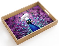 Dienblad hout 40x30 cm - Schootdienblad - Pauw - Koksmuts - Cool - Paars - Borrelplank rechthoek - Plateau dienbladen