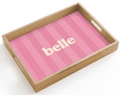 Dienblad hout 40x30 cm - Schootdienblad - Roze - Gestreept - Belle - Borrelplank rechthoek - Plateau dienbladen