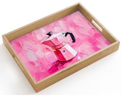 Dienblad hout 40x30 cm - Schootdienblad - Roze - Verf - Coffee - Borrelplank rechthoek - Plateau dienbladen