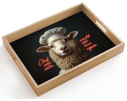 Dienblad hout 40x30 cm - Schootdienblad - Schaap - Kokskleding - Neon - Quote - Borrelplank rechthoek - Plateau dienbladen
