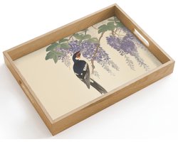 Dienblad hout 40x30 cm - Schootdienblad - Specht - Bloemen - Paars - Borrelplank rechthoek - Plateau dienbladen