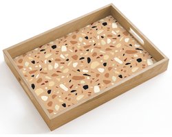 Dienblad hout 40x30 cm - Schootdienblad - Terrazzo - Patroon - Kleurrijk - Oranje - Borrelplank rechthoek - Plateau dienbladen