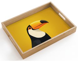 Dienblad hout 40x30 cm - Schootdienblad - Toekan - Minimalistisch - Snavel - Oranje - Borrelplank rechthoek - Plateau dienbladen