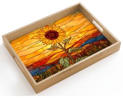Dienblad hout 40x30 cm - Schootdienblad - Zonnebloem - Mozaïek - Zonsondergang - Geel - Borrelplank rechthoek - Plateau dienbladen