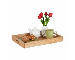 Dienblad hout - 5 x 55 x 35 cm - met handgrepen