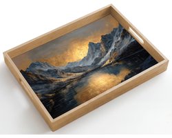 Dienblad hout 50x35 cm - Schootdienblad - Berglandschap met Gouden Zonsondergang - Borrelplank rechthoek - Plateau dienbladen