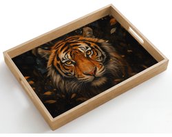 Dienblad hout 50x35 cm - Schootdienblad - Bladeren - Tijger - Oranje - Borrelplank rechthoek - Plateau dienbladen