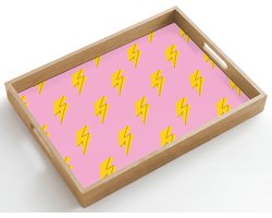 Dienblad hout 50x35 cm - Schootdienblad - Bliksemschichten - Patroon - Geel - Roze - Borrelplank rechthoek - Plateau dienbladen